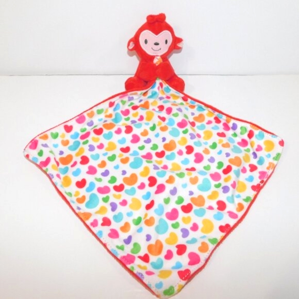 Addo Little Lot Red Monkey Multicolour Hearts Security Blanket Plush Baby lovey